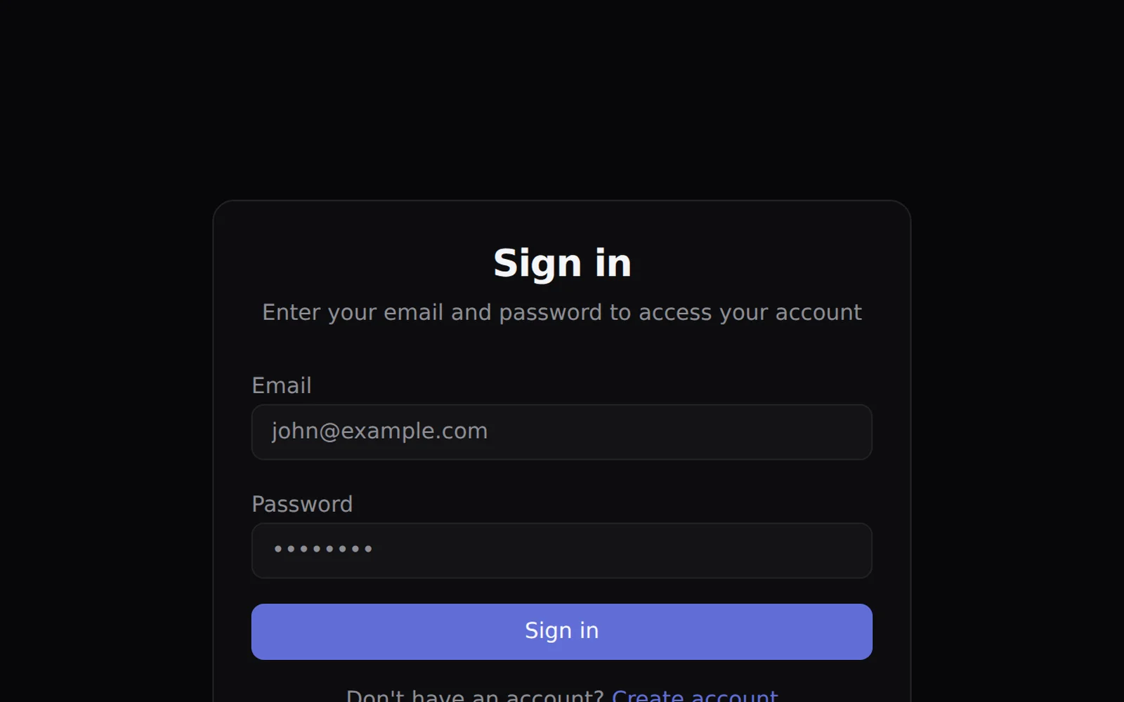 The sign-in form of the generated app.